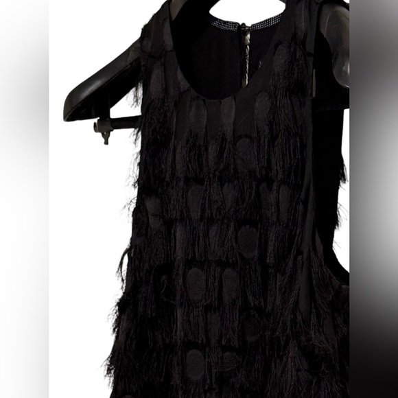 Anthropologie EUC Size 8 Pretty Black Sleeveless Fringe Cocktail Dress (0605) - Picture 2 of 12